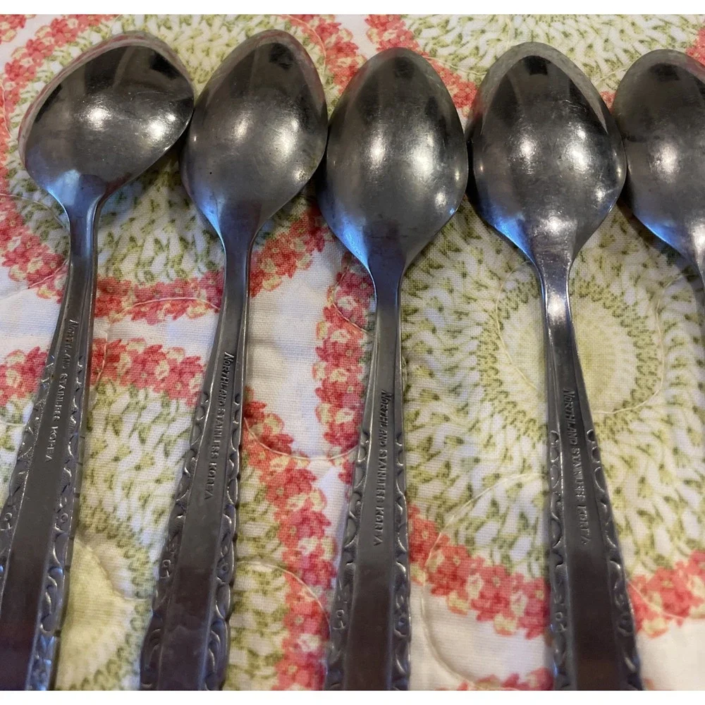 Northland Oneida Love Story Stainless Flatware 9 Teaspoons 1 Sugar‎ Spoon VTG